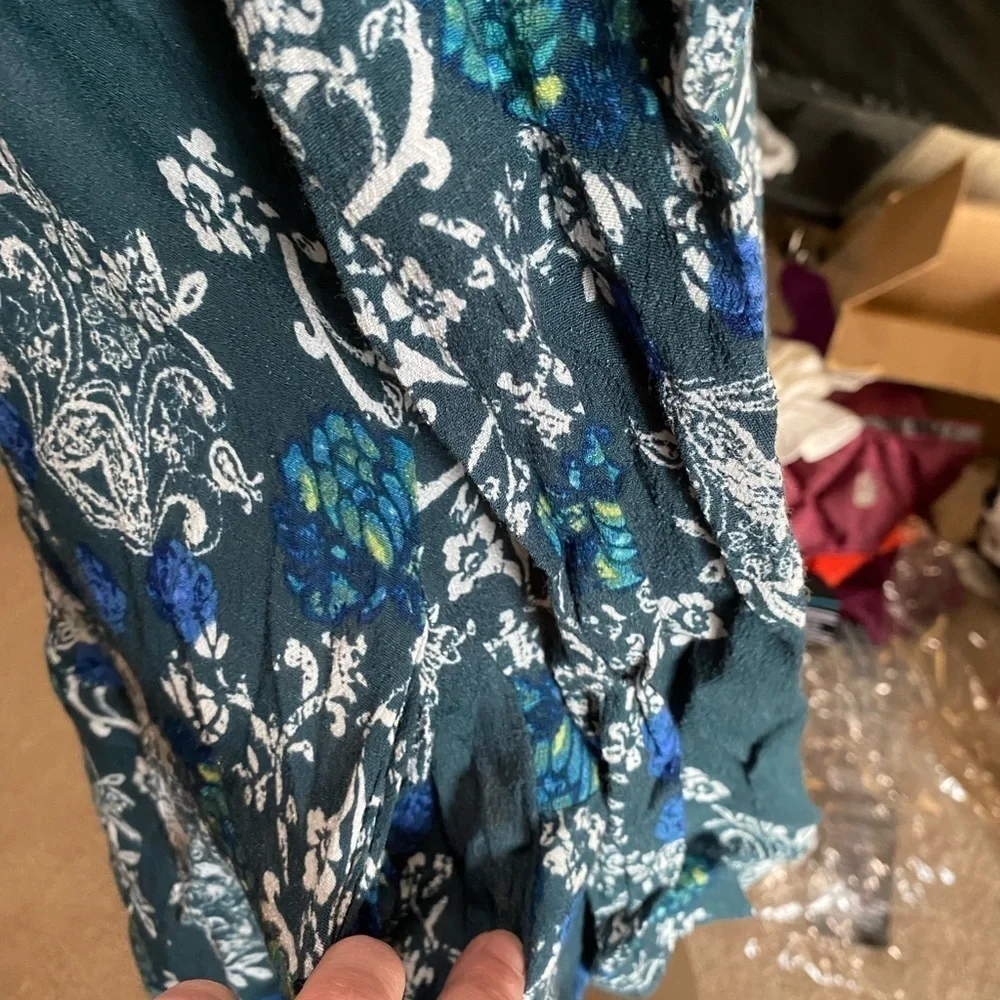 Free People Smooth Talker Floral Print Tunic Swing Dress Teal Blue Size S